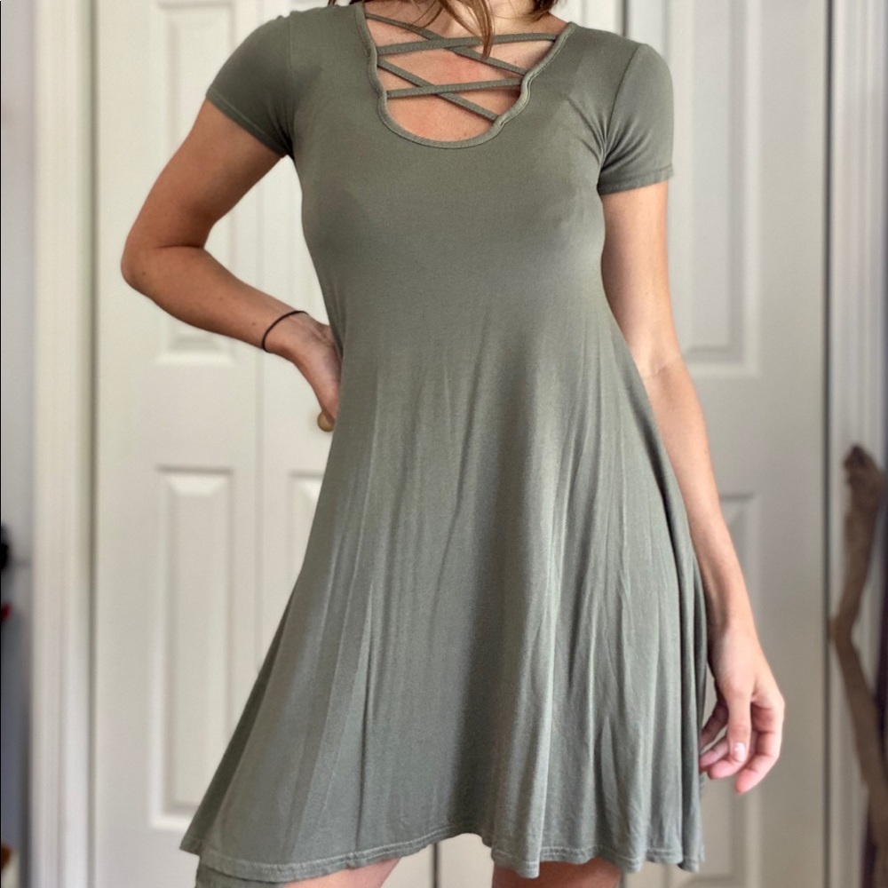 Boohoo Olive Green Swing Dress